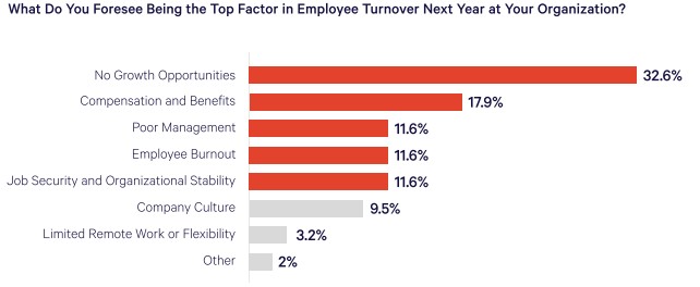 Graph showing lack of growth opportunities as a top factor in employee turnover