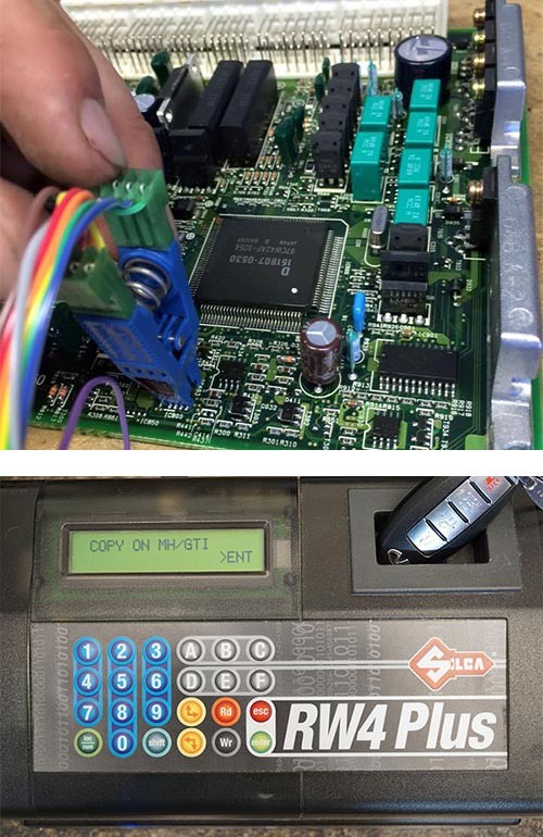 Car ECM programming process showing computer chip reprogramming and key fob programming, highlighting car ecm programming near me services.