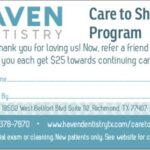 Care to Share Dental Referral Program Card at Haven Dentistry - Refer a friend and both receive $25 credit