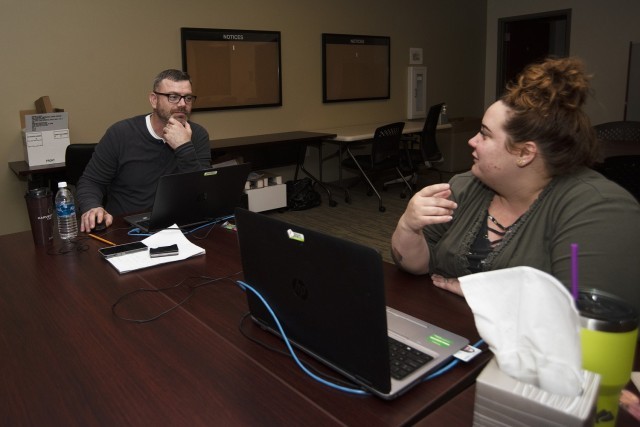 Sgt. 1st Class Curt Johnson participating in the Career Skills Program internship, gaining civilian contracting experience.