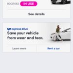 Lyft app interface showing the 'Rent a car' option in the vehicle section.