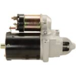 Car starter motor close-up, showcasing its solenoid and gear, essential components for engine ignition.